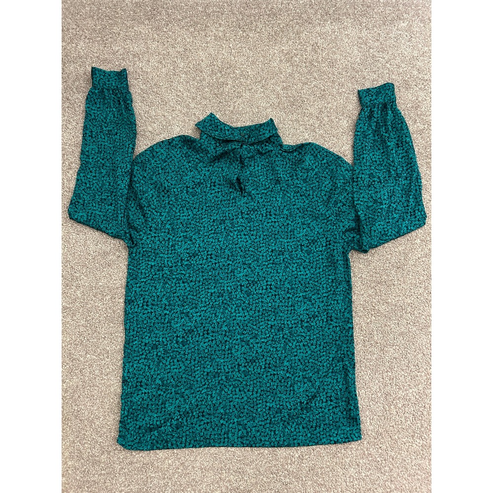 Miss Sophisticates Pendleton Blouse Womens 4 Teal Excellent Mock Neck Geometric